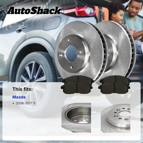 Vista 2 de AutoShack Rotores de freno con pastillas de freno delanteras y traseras Rotor de freno y pastillas de repuesto para Mazda 5 2.3L 2.5L FWD