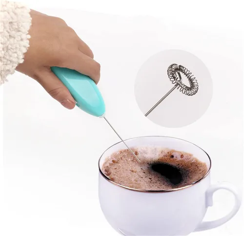 Vista 2 de Mezclador eléctrico de café, mini espumador, batidor de café eléctrico de mano de acero inoxidable, espumador de leche, mezclador de huevos, batidor