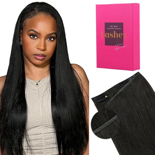 Vista 25 de Lashey Extensiones de cabello humano con clip, sin costuras, #1, color negro azabache, extensiones de cabello humano real, extensiones de cabello
