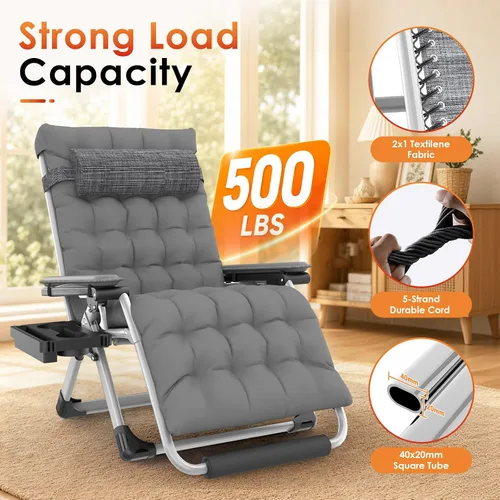 Vista 6 de Slendor Heated Oversized Zero Gravity Chairs 33In, XXL Lounge Chair, Gray