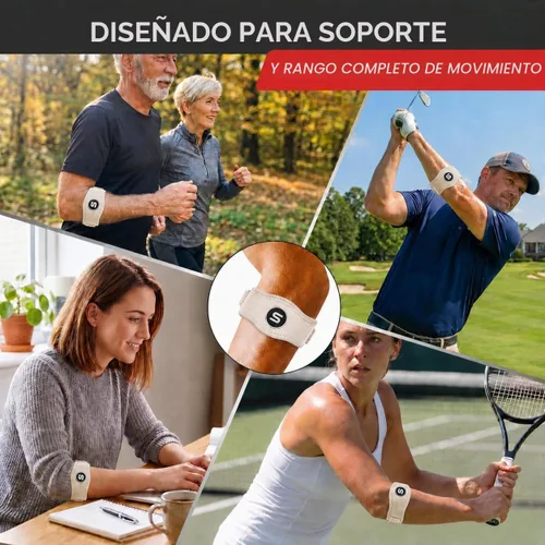 Vista 6 de Sleeve Stars - Codera de Codo de Tenis para Mujeres - Correa de Tenis Ajustable, Codera de Codo de Golfista para Hombres, Contrafuerza para Codo