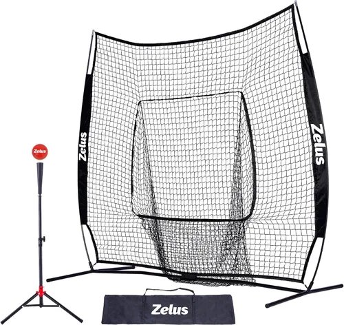 Vista 9 de ZELUS Red de béisbol de 7 x 7 pies, red de práctica de béisbol y sóftbol con tee, pelotas de béisbol y bolsa de transporte para batear y lanzar