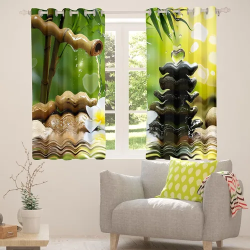 Vista 5 de Cortinas con piedras zen, cortinas de bambú para ventana de velas para niños, niñas, adolescentes, cortinas de tratamiento de ventanas de spa
