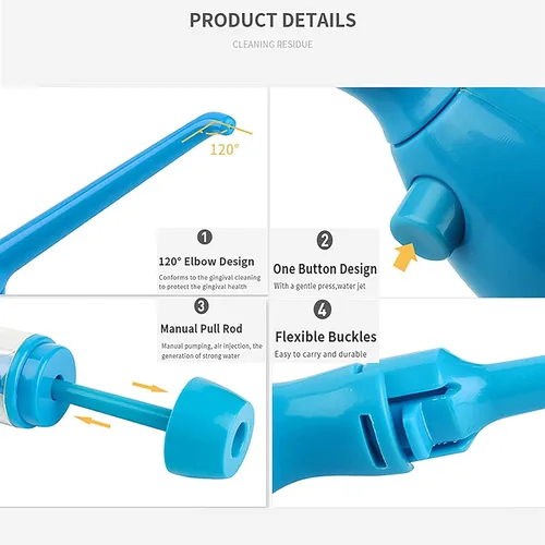Vista 6 de Irrigador dental de agua, no eléctrico, portátil, asequible, irrigador oral inalámbrico, presión de aire manual, operación simple, para el hogar