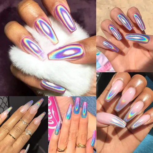 Vista 6 de GA&EN Polvo holográfico de esmalte de uñas fino arco iris holográfico Holo unicornio espejo efecto láser, pigmento de manicura multicromado, polvo