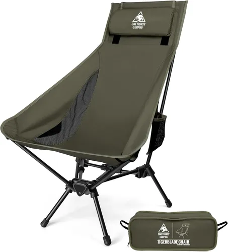 Vista 11 de ONETIGRIS Silla de Camping de Respaldo Alto Tigerblade con Diseño de Almohada, Silla Plegable Cómoda con Asiento Ampliado