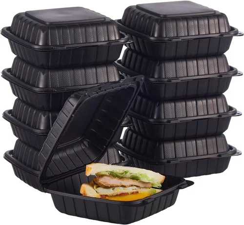Vista 11 de Jaluxing 100 unidades de contenedores desechables de plástico transparente con bisagras para llevar alimentos, 15 cm de ancho, envases desechables