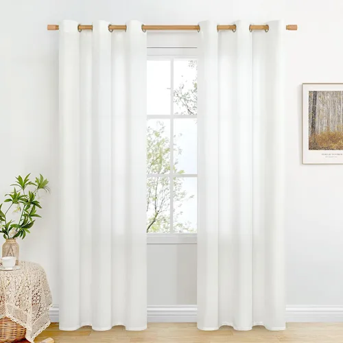 Vista 65 de BGment Cortinas de Lino Beige de 63 Pulgadas de Largo 2 Paneles - Tratamientos para Ventanas con Textura de Arpillera Filtrantes de Luz Cortinas