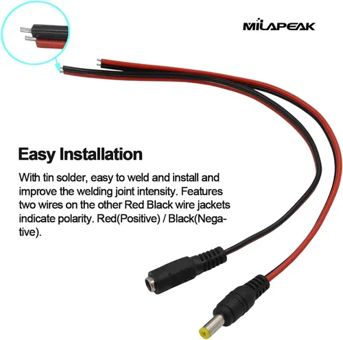 Vista 7 de 10 pares de cables de alimentación de CC de 12 V 5 A macho y hembra + 10 pares de conectores de enchufe de alimentación CC para vigilancia