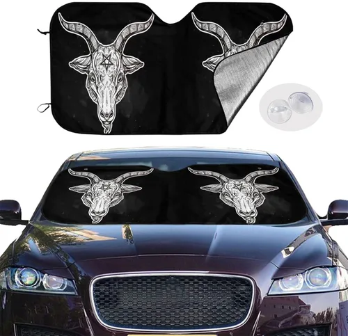 Vista 2 de Baphomet - Parasol plegable para parabrisas de automóvil, diseño de cabra Satán, para camioneta, remolque