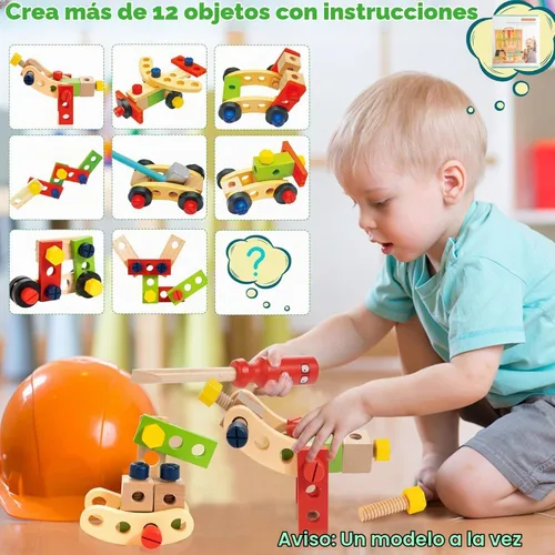 Vista 8 de Kit de herramientas de madera para niños, juego de herramientas Montessori