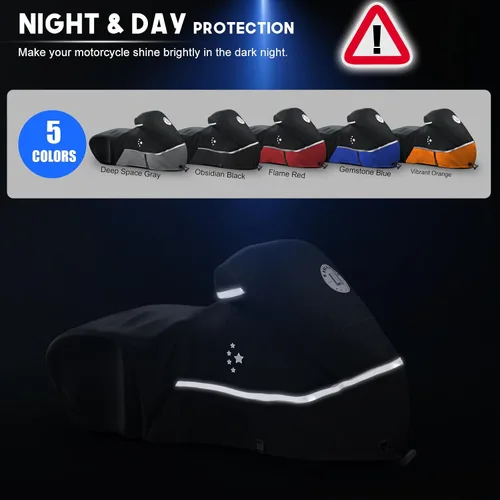 Vista 6 de Funda para motocicleta 420D resistente para todas las estaciones, universal, impermeable, protección al aire libre, 86" XL, funda para vehículo/negro