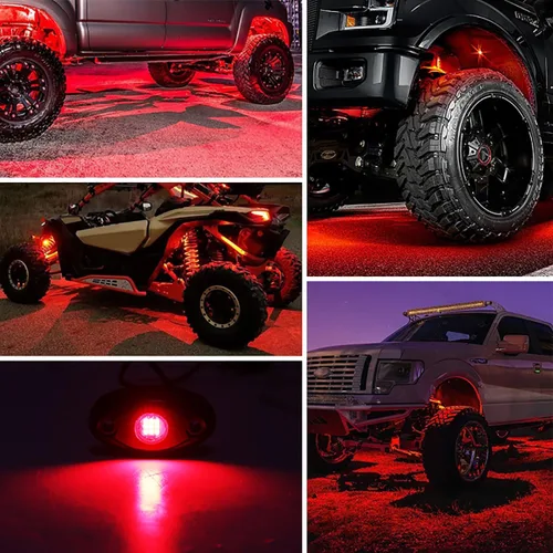 Vista 6 de 4 cápsulas de luces LED de rock, luces de roca rojas impermeables IP68, luces de neón subterráneas compatibles con Jeep, todoterreno, camionetas Rojo