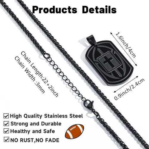 Vista 6 de Collar de cruz de versículo bíblico de fútbol para hombres, regalo religioso de acero inoxidable, joyería deportiva de fútbol, regalos de Pascua