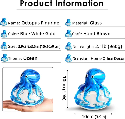 Vista 3 de EUSTUMA Adorno de cristal soplado a mano, caracola, pulpo, colección de animales marinos para regalo de cumpleaños, pisapapeles de oficina de vidrio