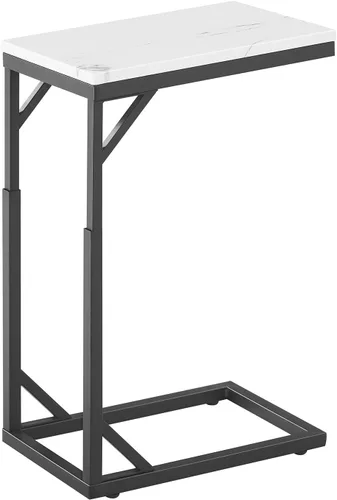 Vista 7 de Mesa auxiliar en forma de C, mesa de sofá pequeña con marco de metal, mesa auxiliar de altura ajustable para sofá, sala de estar, dormitorio, mesita