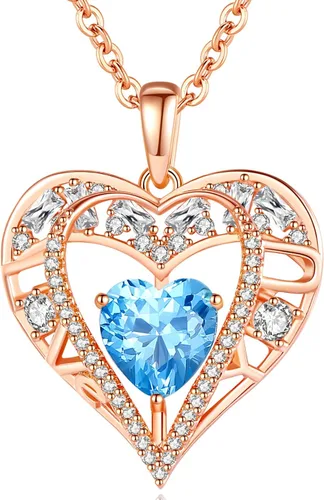Vista 7 de Collar de cristal de 5 corazones, chapado en oro rosa de 18 quilates, colgante con cadena de plata de ley 925 de 18 + 2 pulgadas, joyería de piedra
