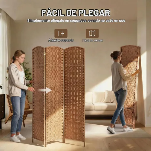 Vista 3 de HOMCOM – Separador de ambientes de 3 paneles plegables, pantalla divisora de privacidad de 6 pies (1.8 m) de alto, partición de pared de mimbre