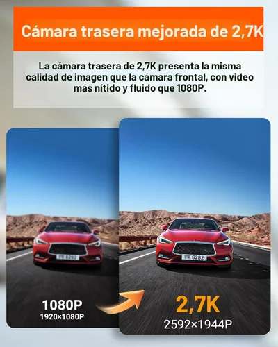 Vista 3 de Vantrue Cámara de tablero E2 delantera y trasera, cámara trasera de 2.7 K, STARVIS dual, cámara de tablero de 2.7K + 2.7K para automóviles, control