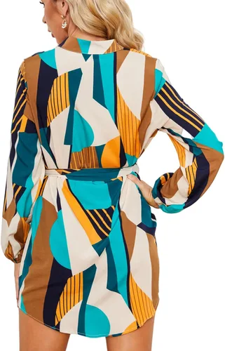 Vista 2 de Minivestido suelto con cuello en V y manga de siete puntos para mujer