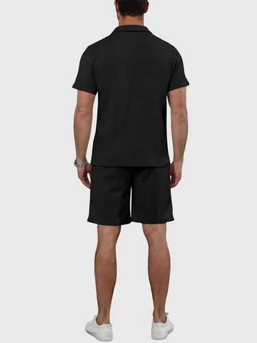 Vista 6 de Ryehack Conjunto deportivo de 2 piezas para hombre, conjunto de sudadera tipo polo con cremallera jacquard