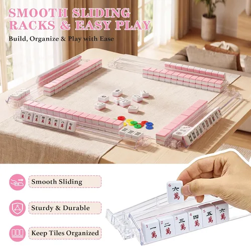 Vista 3 de American Mahjong Set con bolsa de transporte, 166 azulejos y estantes Multicolor