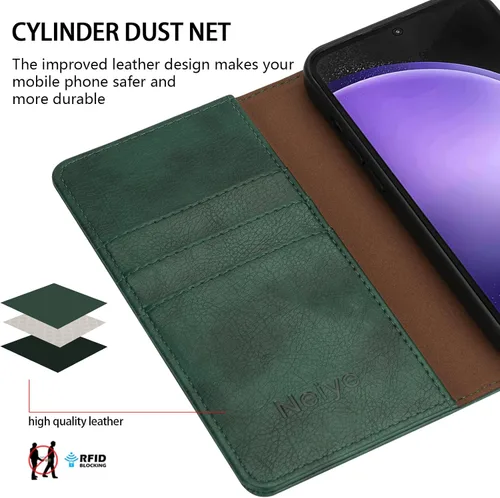 Vista 4 de Compatible con Samsung Galaxy S23 FE - Funda tipo cartera con bloqueo RFID, ranuras para tarjetas, cierre magnético, funda protectora de piel