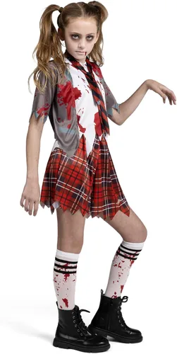Vista 6 de Spooktacular Creations Disfraz de colegiala zombi, disfraz de zombi sangriento para niños, Halloween, escuela, fiesta de eventos