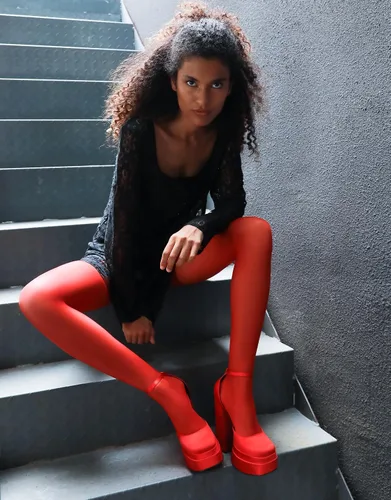 Vista 4 de Ankis Tacones de plataforma gruesos para mujer, tacones de punta cerrada de 5.7 pulgadas para mujer, plataforma de punta cuadrada, correa