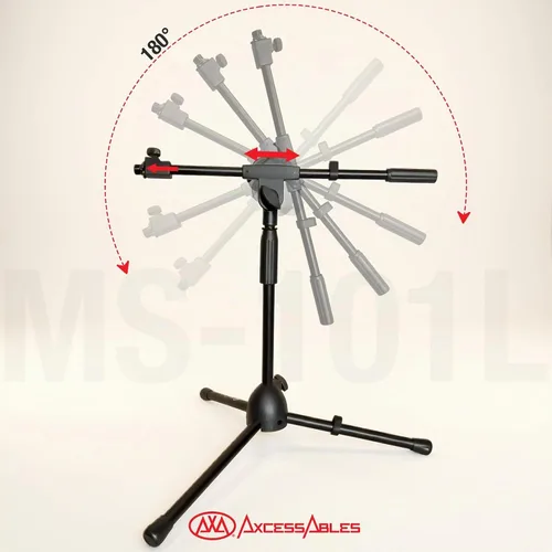 Vista 6 de AxcessAbles - Soporte corto para micrófono con brazo telescópico de 34 pulgadas, trípode de micrófono de perfil bajo para batería y amplificadores