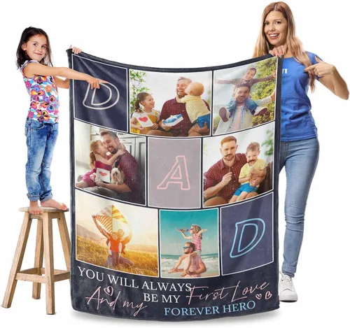 Vista 5 de Manta personalizada para el Día del Padre, regalos para papá, mantas personalizadas con fotos, mantas personalizadas de collage de fotos, manta suave