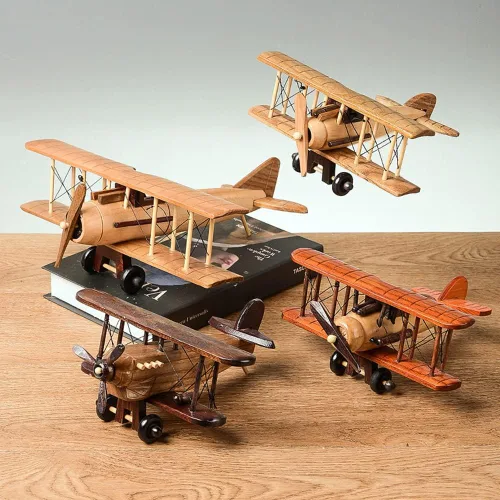 Vista 3 de Surakey Aviones de madera vintage modelo hierro retro avión planeador biplano colgante modelo avión de madera niños juguete regalo, oficina
