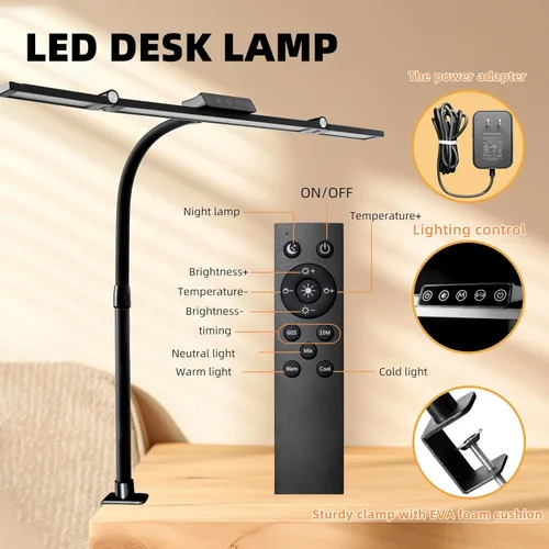 Vista 3 de BAYSQUIRREL Lámpara de escritorio LED con abrazadera, luz de escritorio con sensor humano, cuello de cisne, protección ocular remota, lámpara