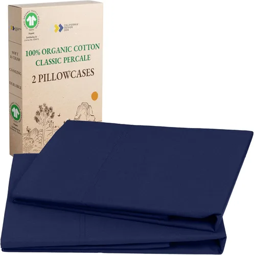 Vista 14 de California Design Den Juego de 2 fundas de almohada de 100 % algodón orgánico tamaño Queen/estándar, suaves y nítidas fundas de almohada de algodón