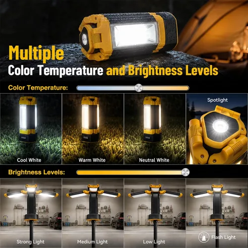 Vista 4 de 12000mAh Rechargeable Camping Light with Stand 73.2'' Yellow