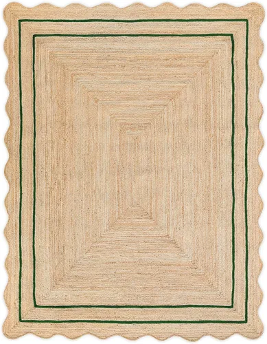 Vista 14 de Alfombra de yute natural ondulada con borde festoneado de Weaving Village, alfombra bohemia de yute para entrada, alfombra de pasillo estilo granja