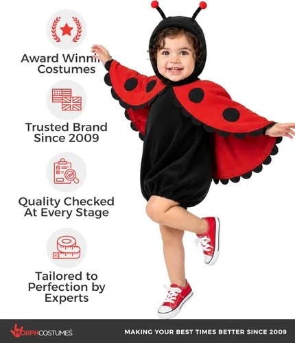 Vista 5 de fun shack Disfraz de mariquita para niños, disfraz de Halloween para niñas