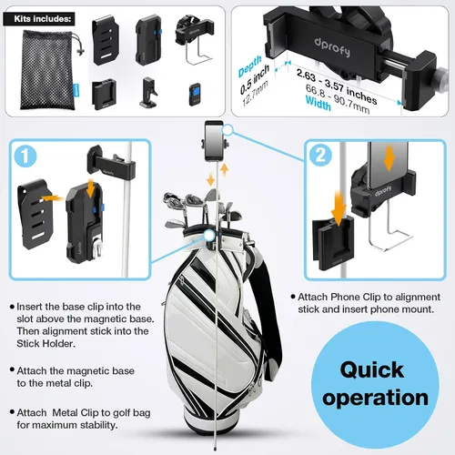 Vista 6 de Dprofy Organizador magnético para teléfono de golf, soporte para teléfono para carrito de golf, graba tu swing de golf con control remoto