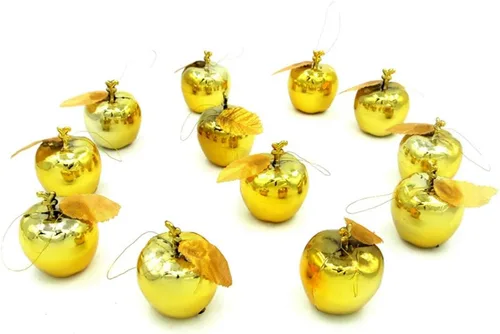 Vista 2 de Vpang 12 colgantes de árbol de Navidad, adornos colgantes de manzana, adornos para festivales, fiestas, adornos de boda (dorado)