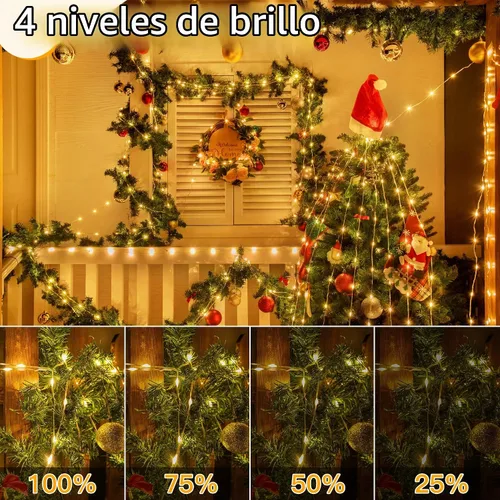 Vista 5 de Ollny Luces de Navidad de color blanco cálido, 600 LED de 197 pies, luces de árbol de Navidad IP67 impermeables, luces de hadas enchufables