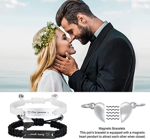Vista 2 de XUANPAI Regalos de Navidad a juego para parejas, pulseras para mujeres y hombres, pulseras de larga distancia para parejas, pulseras para él y ella