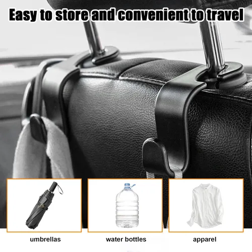 Vista 5 de Ziciner 4 ganchos para reposacabezas de asiento de automóvil, organizador de almacenamiento para asiento trasero, accesorios universales para Negro