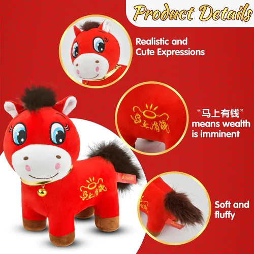 Vista 3 de Peluche de Año Nuevo Chino del Caballo 2026, ideal para decoración del hogar, mascota de recuerdo para adornos de automóvil, hogar, oficina, tienda