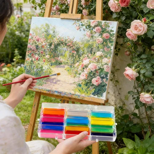 Vista 7 de WANDIC Caja de paleta, 1 caja vacía de acuarela de 12 pozos para acuarela, recipiente hermético para acuarela, gouache, acrílico y pintura al óleo