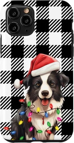 Vista 10 de Funda para iPhone 15 Border Collie Navidad a cuadros