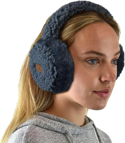 Vista 53 de C.C - Lindas orejeras con diadema ajustable para invierno, calentador de orejas suave Rombos azul marino