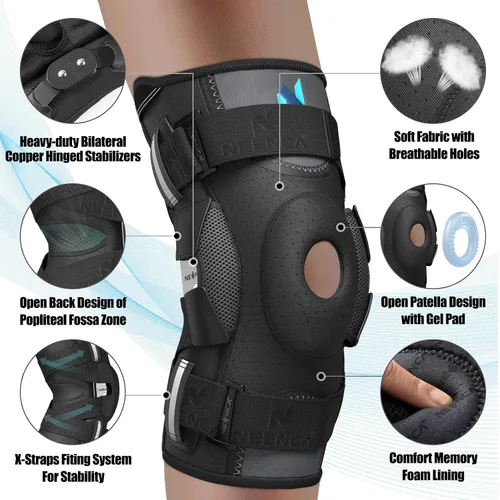 Vista 4 de NEENCA Rodillera profesional para dolor de rodilla, soporte de rodilla articulado. HX034-US-XXL-test1