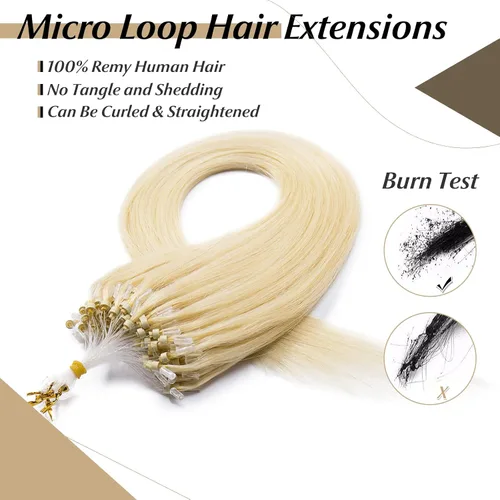 Vista 197 de SEGO Extensiones de cabello humano con micro cuentas, extensiones de cabello humano con micro bucle, lacio, natural, fusión fría, 1.76 oz/paquete