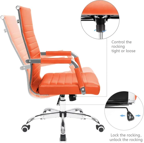 Vista 5 de KaiMeng Escritorio de oficina acanalado con respaldo medio, silla de computadora, altura ajustable, para tareas ejecutivas, giratoria, piel Naranja