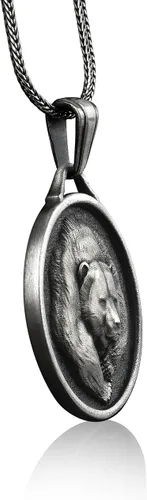 Vista 2 de BySilverStone Jewelry - Collar con dije de oso enojado vikingo para hombre, colgante de oso escandinavo de plata grande, medallón de oso vikingo